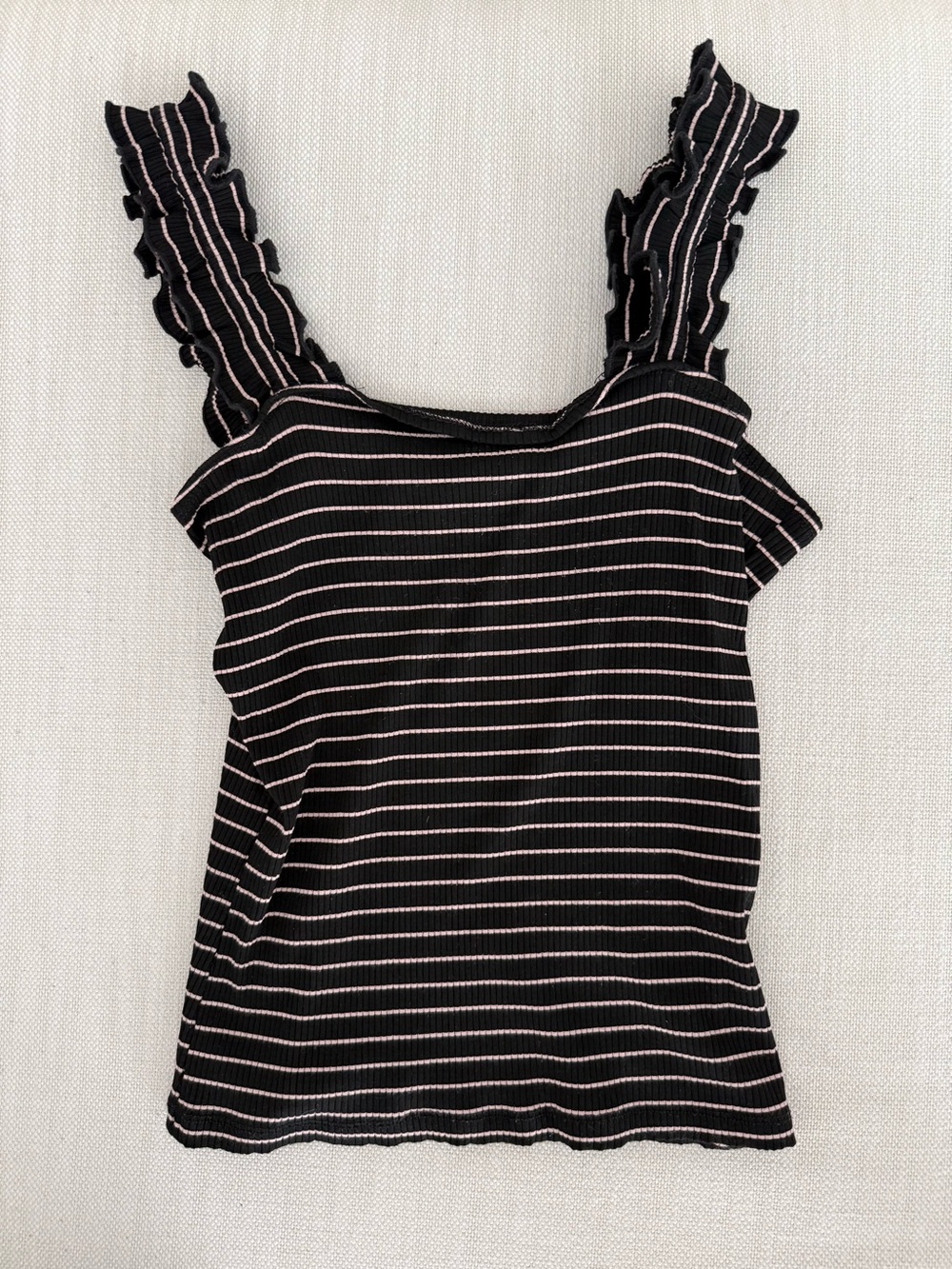 Intermix Striped Ruffle Ribbed Top - Picture 2 of 3